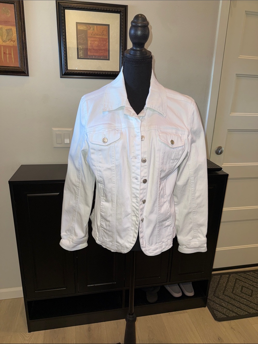 Women's White Denim Jacket with Button-Front Detail